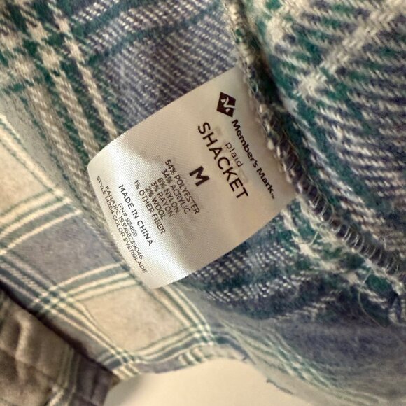 Womens Plaid Shacket Size M Blue Gray Button Up Coat Warm Cabincore Jacket - Picture 13 of 16